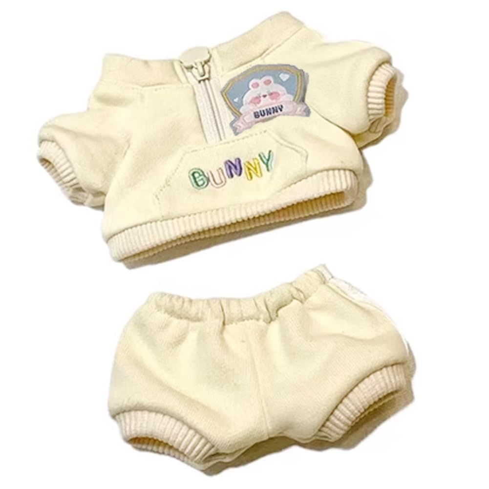 

YUYAKESHI 20cm Cotton Doll Clothes Set (Beige) - Kimono, Sportswear, and Sports Suit with Rabbit Badge, Accessories, and Outfit for Plush Toys
