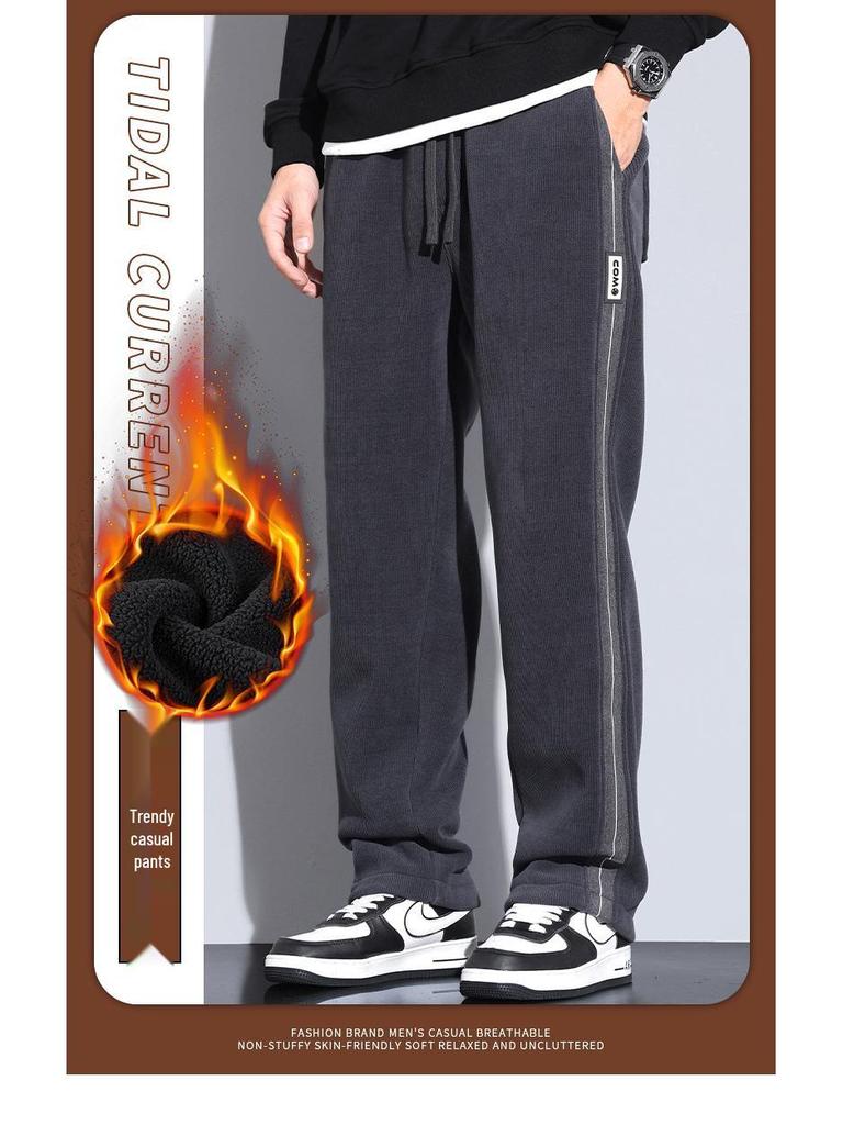 Men's Fleece-Lined Wide-Leg Sweatpants, Winter Sports Casual Pants for Spring/Autumn 2025