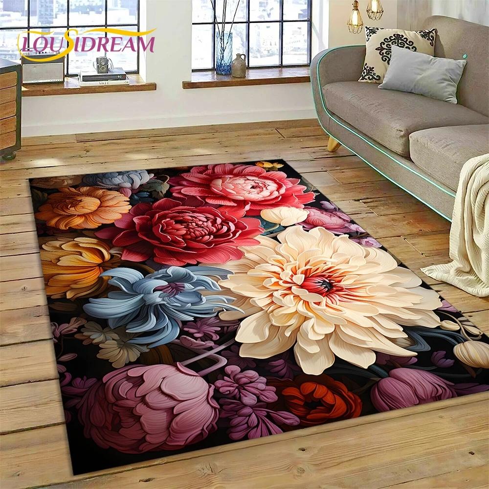3D Dream Sun Flowers Nordic Daisy Rug Carpet for Living Room Bedroom Home Decor,Non-slip Decoration for Sofa Doormat Gifts Kid