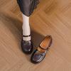 Retro Thick Heel Mary Jane Women's Shoes One-word Buckle with Round Head Loafers High Heel Light Mouth French Camellia Small Leather Shoes