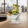 Transparent Acrylic Decor Frog on Toilet Decor, 2D Funny Bathroom Shelf Figure, Cute Decoration Assembled Statue for Desk Living Room Office,