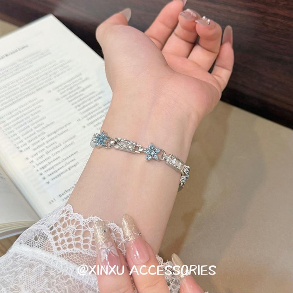 Charm Elegant Plant Female White Blue Zircon Stone Flower Square Bracelet Silver Color Wedding Jewelry For Women