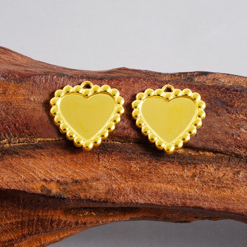 6pcs Stylish Round Heart Cherry Tray Real Gold Plated Stainless Steel Charms For Jewelry Making Bulk Glue On Flat Bails Pendants