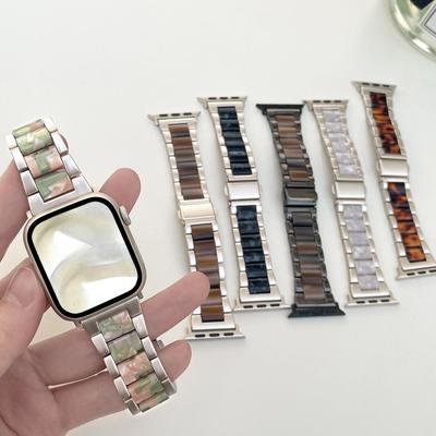 Personalized Watch Band for Apple Watch - Metal Frame Splicing Resin Three Bead Watch Strap for iWatch S10/9/8/7/6/5/4/3/2/1/se/Ultra/Ultra2 49mm