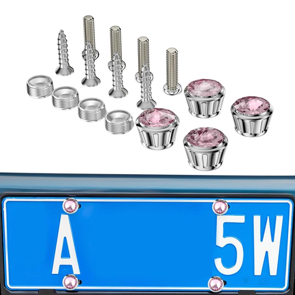 Car License Plate Fastener Glitter Screw Cap Cover White Universal Rhinestone License Plate Bolt
