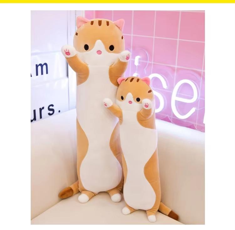 Long-shaped cat Playmat Pillow for Women to Sleep On, Plush Toy Doll for Girls, Large-sized Companion Sleep Doll
