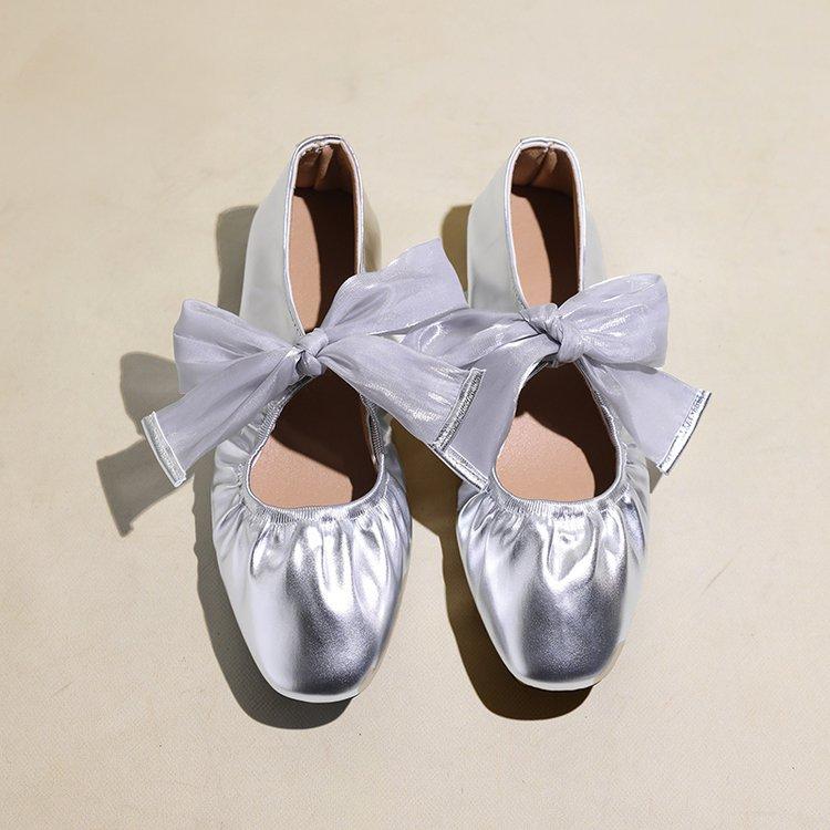 

French Style Woman Shoes 2026 Autumn New Item Women s Bow Mary Jane Shoes Simple Versatile Women s Flat Casual Shoe Zapatos 40 срібний