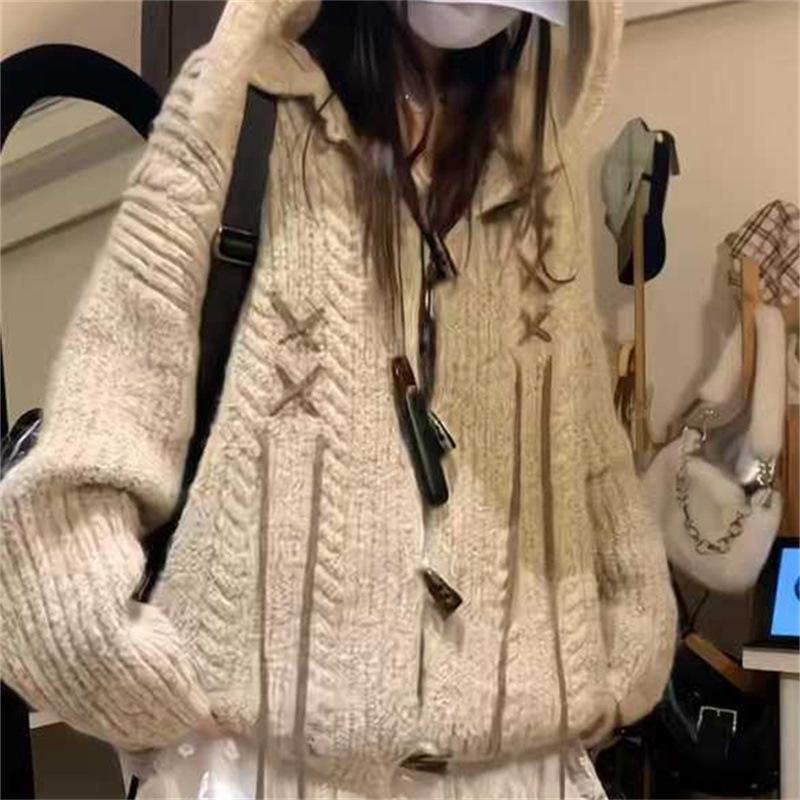 

Новый кардиган с застежкой на роговые пуговицы, женский осенне-зимний, свободный в стиле Майяр, ленивый ветер, свободный вязаный жакет-свитер с кроличьими ушками One Size