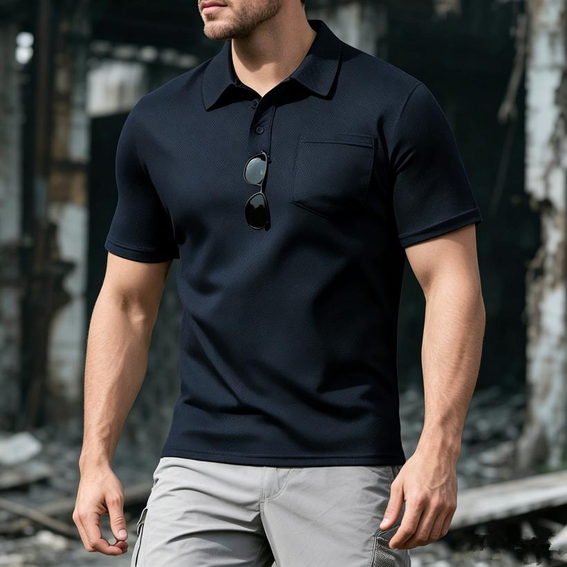 Men's Sporty Breathable Mesh Button-Up Pure Color Casual Shirt Summer Loose Fit Polyester Dry-Moisture Wicking Short Sleeve
