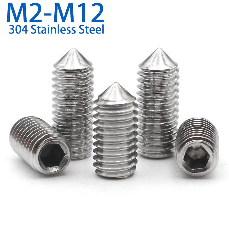 5 Stück DIN914 M2 M2.5 M3 M4 M5 M6 M8 M10 M12 Edelstahl 304 Sechskant Madenschrauben Kegelspitze Madenschraube