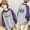 Boys' Color Block Crew Neck Long Sleeve T-shirt - Pure Cotton Base Layer Top for Spring & Autumn 2026