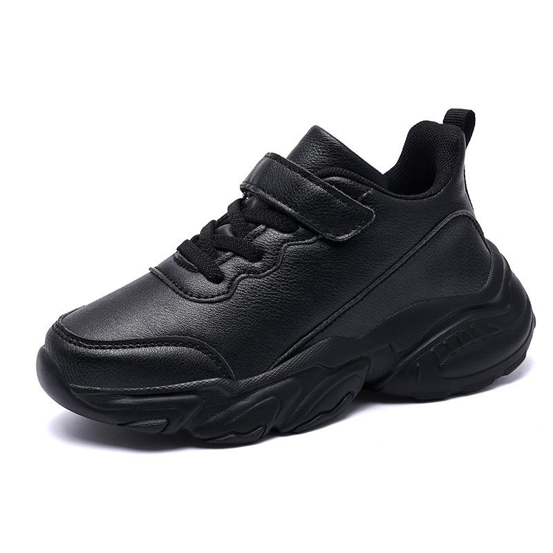 Kids' Lightweight Soft Sole Running Shoes - New Spring Leather Surface Black Casual Sneakers for Boys
