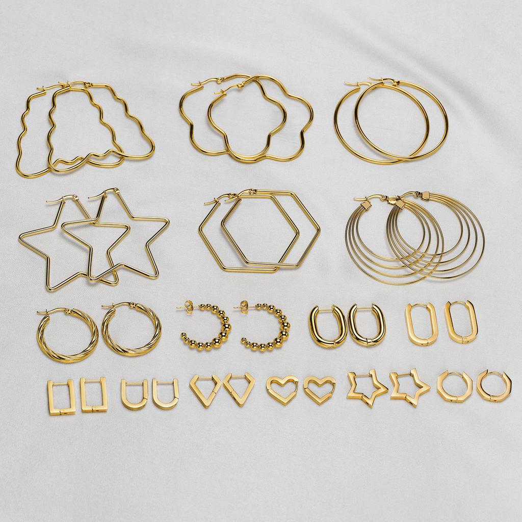 New Stainless Steel Gold Color Geometric Square Hoop Earrings for Women, Minimalist Chic Metal Ear Clip Gifts Trendy Jewelry