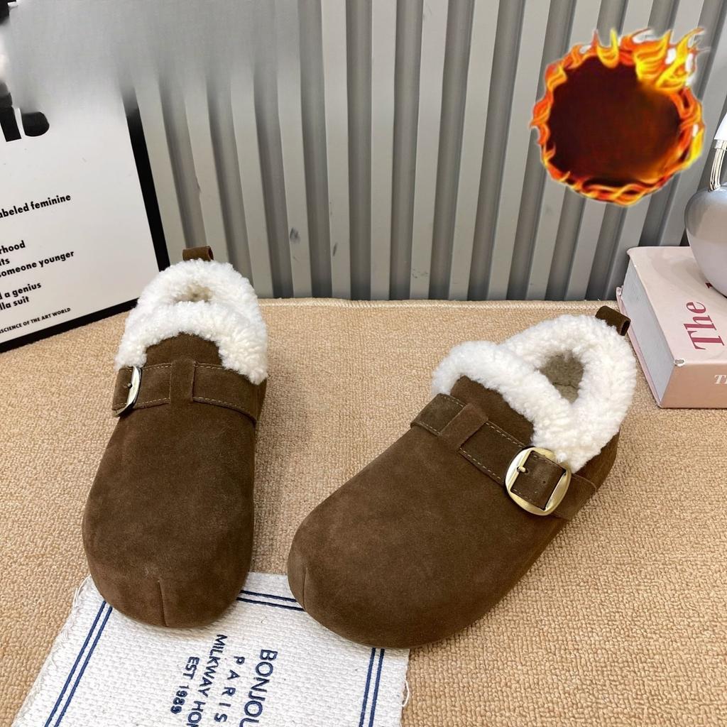 Women's Large Size Soft Sole One Foot Stirrup Winter Warm Anti-slip Fur One Snow Boots Padded Lined Ankle Boots Outdoor Sports Cotton Boots