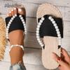 Women's Slippers Summer 2025 Soft Sole Outwear Beach Slippers Flat Bottom Pearl String Flip Flops Size43 Pantuflas Mujer