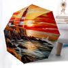 1pc Lighthouse Sunset Automatic Folding Umbrella, Heavy Duty 8 Rib Iron Frame,  Suitable for Travel, Daily Use, Birthday, Decor Gift M0105113