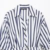 Spring and summer new European and American style fashion break long-sleeved lapel striped belt long dress