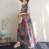 Women's Thin Cotton and Linen Round Neck Short Sleeved Minimalist Long Skirt