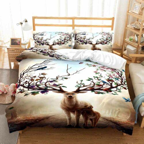3D Animal Deer Bedding Set Quilt Cover and Pillowcase Single Double Queen King