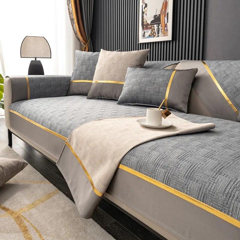 New Sofa Cushion High Precision Light Luxury Four Seasons Universal Cushion Armrest Backrest Towel Gold Thread Splicing Sofa Mat