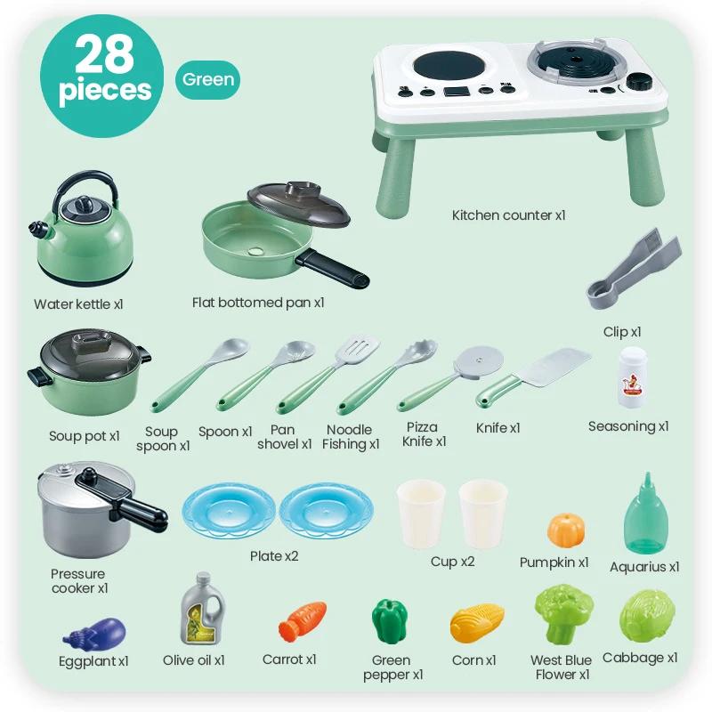 Ensemble d'accessoires de mini cuisine pour enfants Kit de cuisinière de jeu avec casserole de jeu Induction Jouet de cuisine factice Cadeau pour tout-petit Filles Garçon