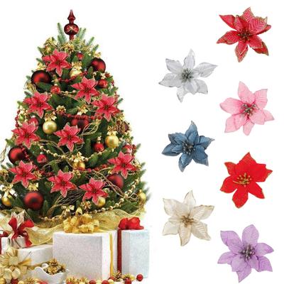 Glitter Christmas Flower Artificial Flowers Merry Christmas Decorations Home Xmas Tree Ornaments 12pcs
