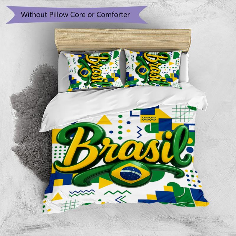 Brazil Football Printed Bedding 3 Piece Set Cozy Breathable Bed Cover Set as Housewarming Holiday Gift
