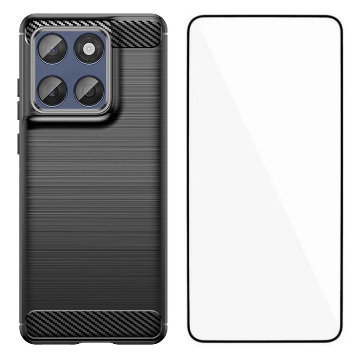 

For Motorola Edge 60 Fusion 5G Case with Screen Film WANLONFENG LS Series Big Lens Hole Brushed Texture TPU Phone Cover Black