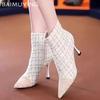 Pointed Toe Women Snow Ankle Boots Canvas High Heels Sexy Shoes Fashion Winter Chelsea Boots  Trend New Pumps Botas De Mujer