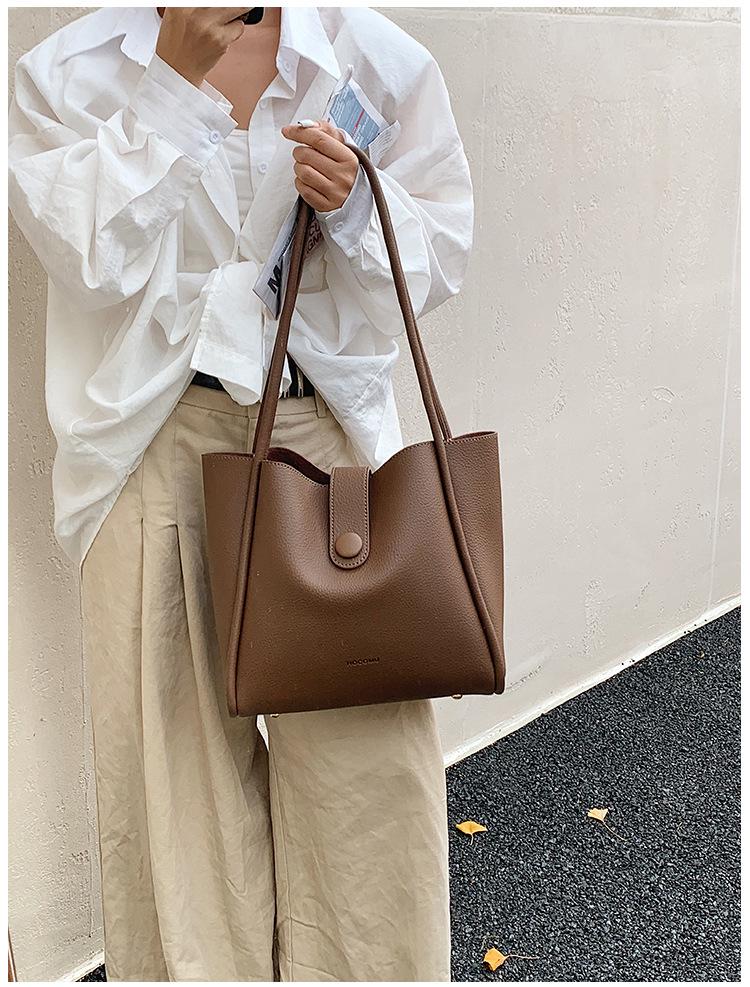 Women's Large Capacity Retro Commuter Tote Bag, Winter 2025, Soft Leather, High-end Shoulder Bag