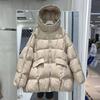 Womens Oversized Down Coat With Hood Mid-Length Loose Fit White Duck 50% Fill Power Warm Winter Jacket
