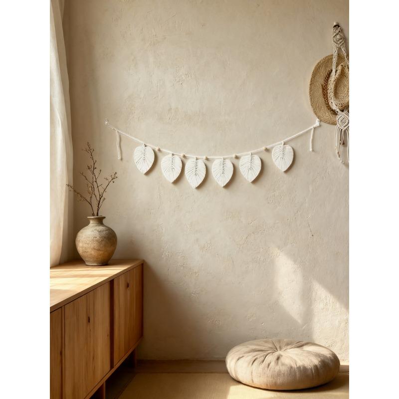 Wall Hanging Boho Handmade Cotton Rope Leaf Tapestry Macrame Wall Decor for Living Room Bedroom Minimalist Home Decoration 140cm