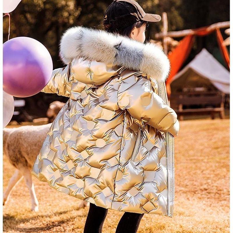 5-14 Years Teenagers Girls Winter Jacket Big Fur Collar Long Style Cold Proof Hooded Coat for Kids Thick Keep Warm Clothes
