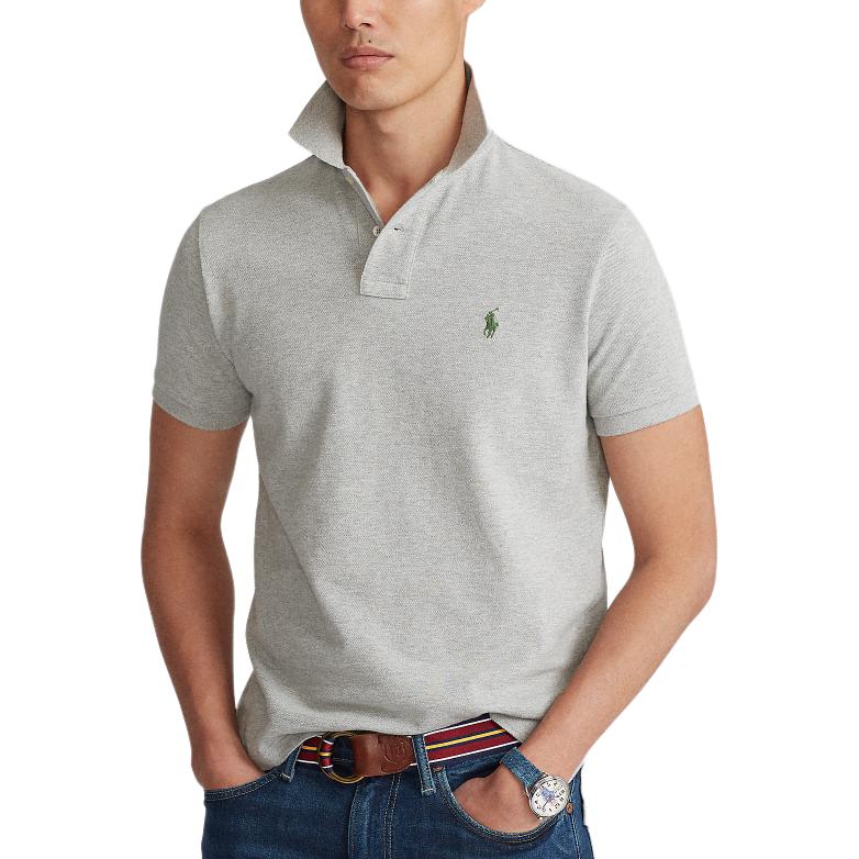Polo Ralph Lauren Gładka Koszulka Polo z Haftowanym Logo Slim Fit Krótki Rękaw Męskie topy Szary MNPOKNI1N821126-020