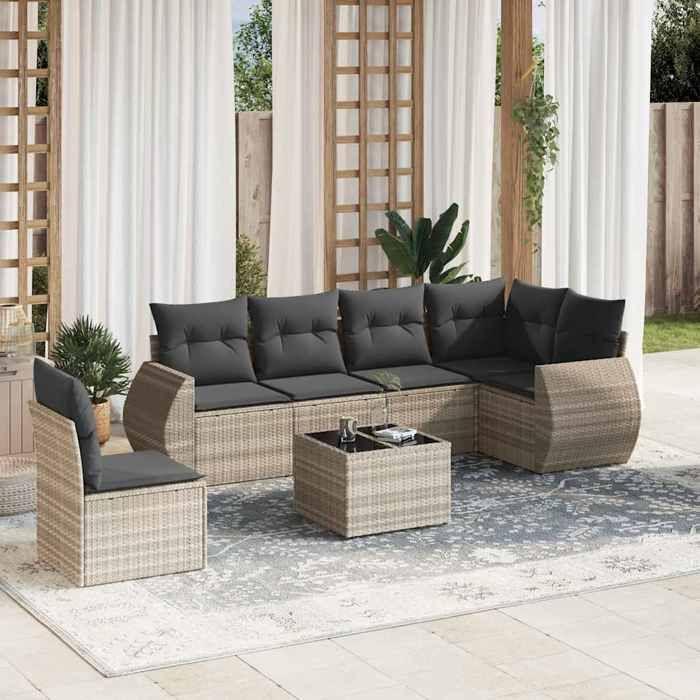 VidaXL Garden Lounge Set with Cushions 7 Pcs, Patio Sofas, Patio Furniture Set, Outdoor Furniture, Grey 3221441