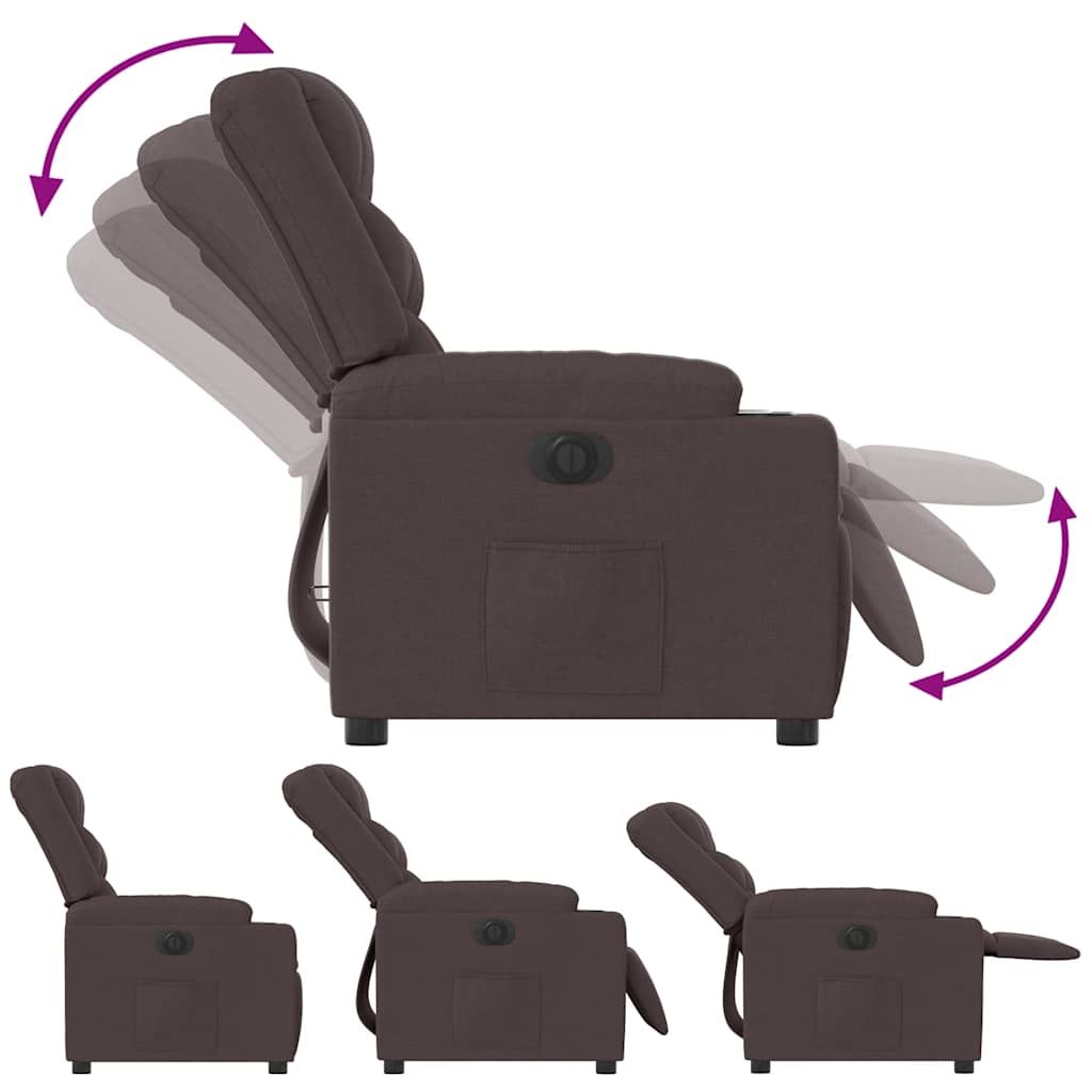 Electric Recliner Chair Dark Brown Fabric