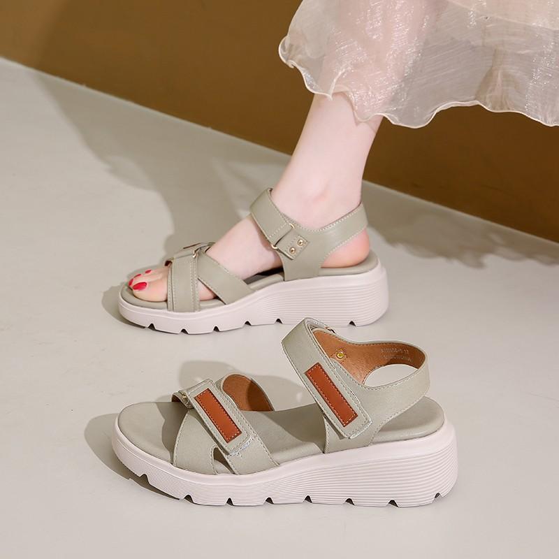 Fashion Women's Sandals Summer 2025 Casual Non-Slip PU Light Comfort Elastic Soft Hollow Platform Wedges High Heels Beach Shoes Woman
