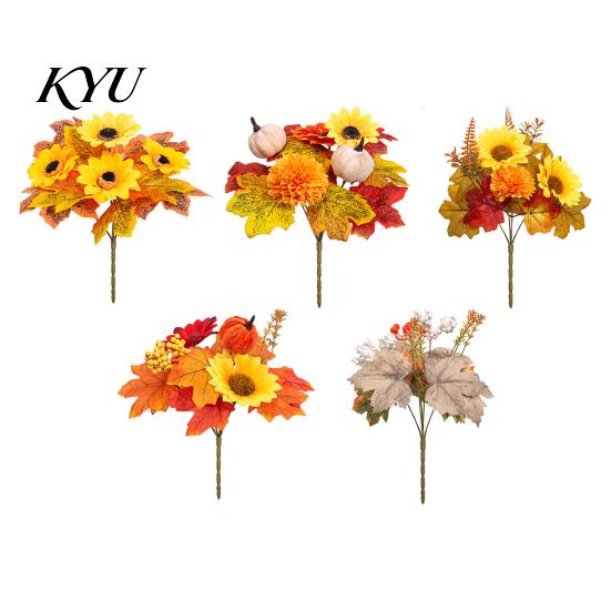 Lifelike Artificial Flower Arrangement Sunflower Maple Leaf Bouquet, Fall Flowers, Realistic Silk Faux Adjustable Stem Floral Bundles for Thanksgiving
