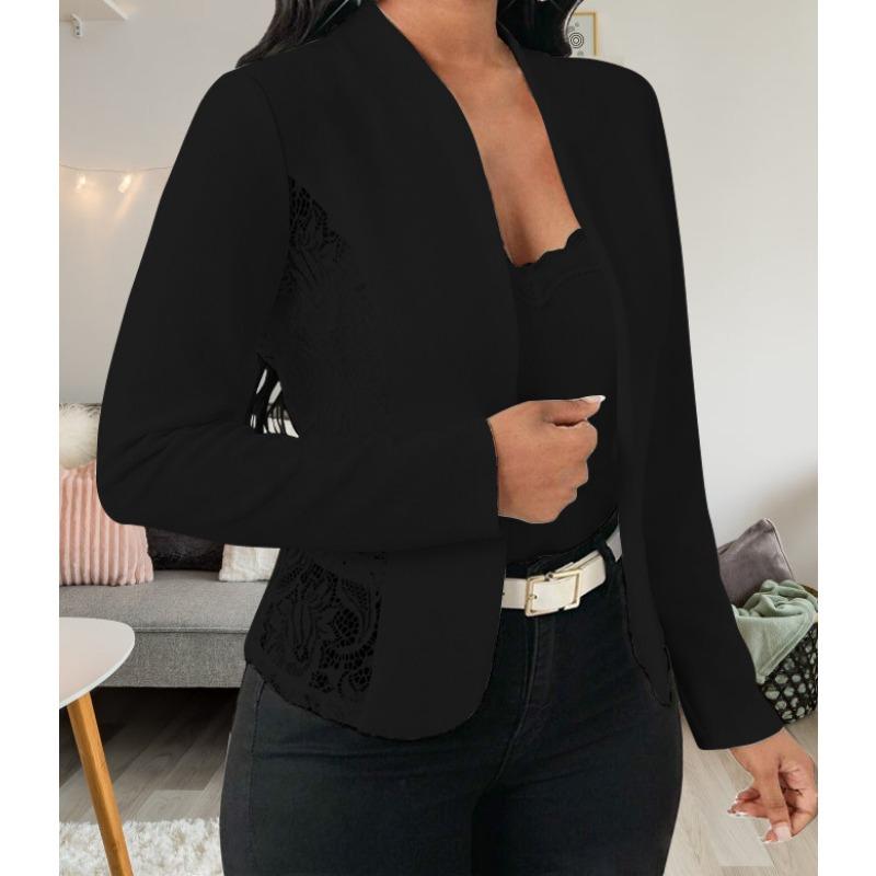 Women S Elegant Lace Splicing Slim Fit Long Sleeve Blazer Cardigan