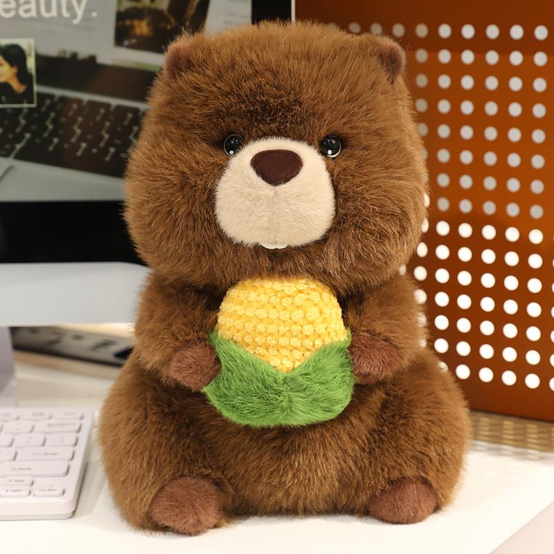 Non-Toxic Cuddly Groundhog Plush Toys Fluffy Cozy Holding Corn Groundhog Doll Lovely Children Appease Doll Kawaii Christmas Gift