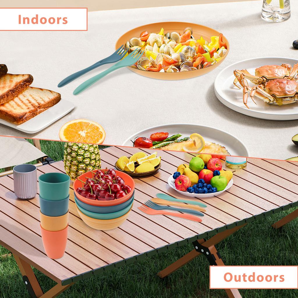 20-teilige Teller- und Schüsselsets mit Besteck Geschirrsets Enthält 4 Teller 4 Schüsseln 4 Tassen 4 Löffel und 4 Gabeln für Camping Küche