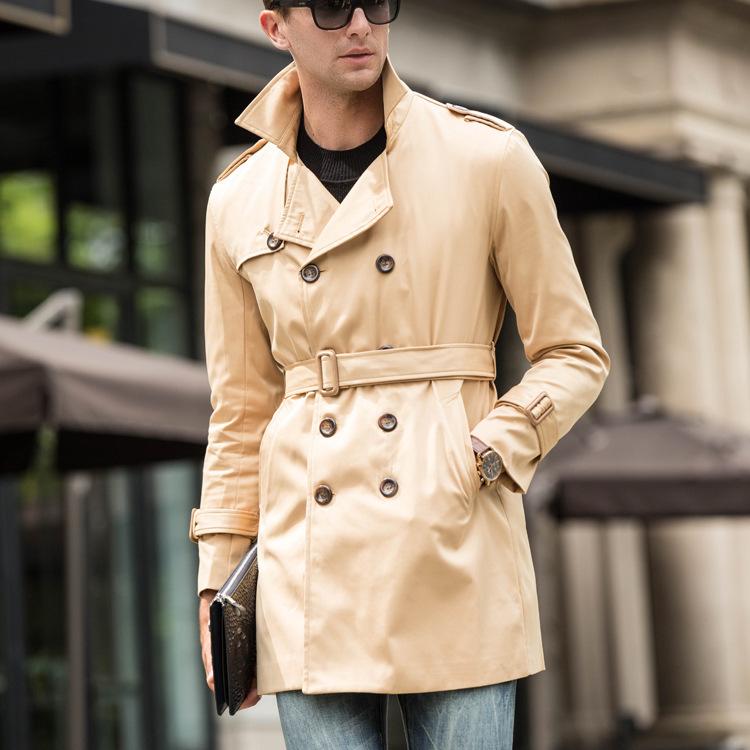 New Korean Version Men`S Double-Breasted Coat