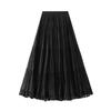 Summer Midi Flare High-Waist Mesh A-Line Pleated Skirt 9361