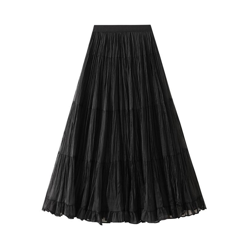 Summer Midi Flare High-Waist Mesh A-Line Pleated Skirt 9361 One Size чёрный