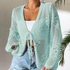 Cross-border Amazon Europe and America Hollow Summer Knitted Cardigan Women's Beach Knitted Sweater Long-sleeved Bow Knitted Cardigan