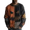Halloween Skummel Ansikt Genser for Kvinner Patchwork Trykk Strikket Genser Topp Langermet Rund hals Sydd Høstantrekk