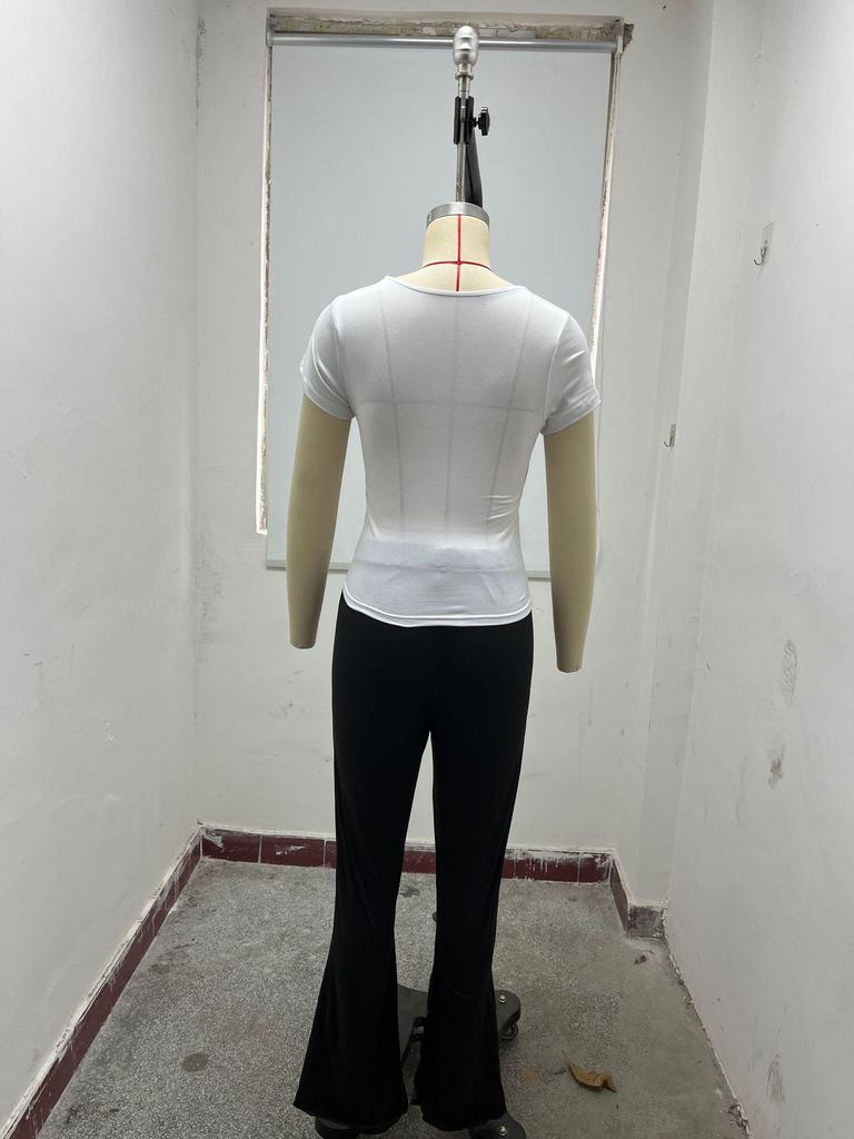 Women's 2024 European & American Slim Fit Solid Color Short Sleeve Square Neck Summer Casual T-shirt