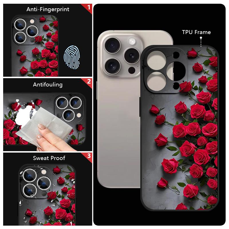 Étui Cordon Motif Fleurs Roses Rouges Pour iPhone 17 Pro Max Funda iPhone 16 15 14 13 Pro Max 11 16E 17E Coque Souple en Silicone