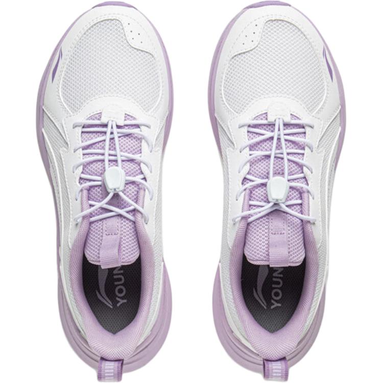 Li Ning Kids Fashion Trend Non-Slip Wear-Resistant Low-Top Running Shoes Kids sneaker White Purple YKFV062-2