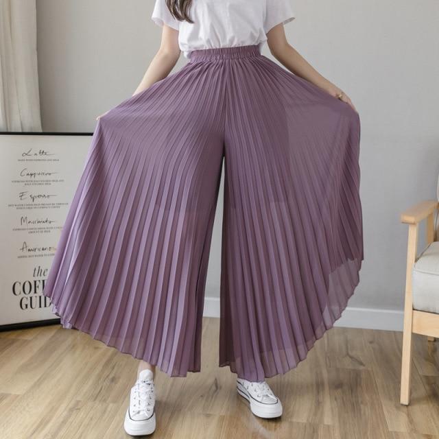 Sommer weite Hosen für Damen lässig elastisch hohe Taille locker lang gefaltete Hose Hosen Femme